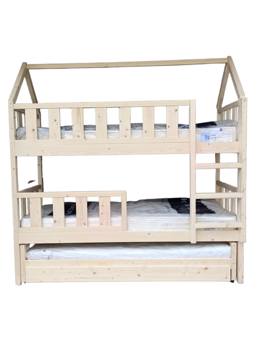 Κουκέτα Σπιτάκι LiliZou με 3 Κρεβάτια & Αποθηκευτικό Χώρο