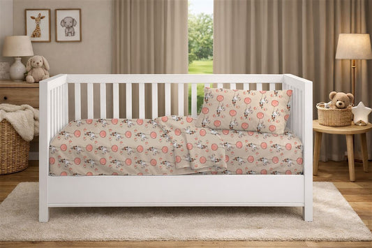 Σεντόνια Εμπριμέ Σετ 3 τεμ bebe Floating Bunny 714 120X160 Beige-Salmon 100% Cotton