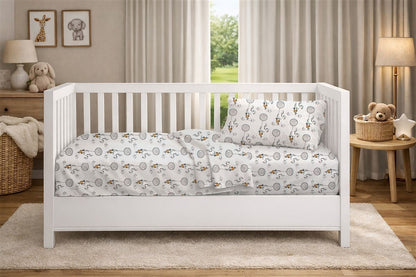 Σεντόνια Εμπριμέ Σετ 3 τεμ bebe Floating Bunny 715 120X160 Grey 100% Cotton