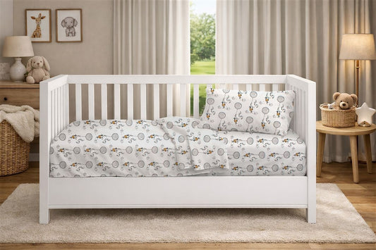Σεντόνια Εμπριμέ Σετ 3 τεμ bebe Floating Bunny 715 120X160 Grey 100% Cotton