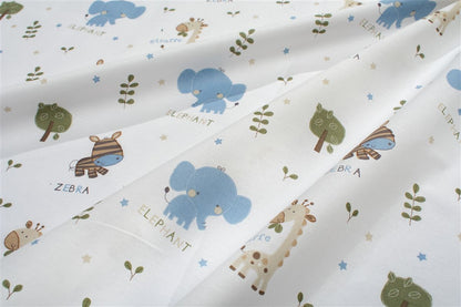 Σεντόνια Εμπριμέ Σετ 3 τεμ bebe Happy Safari 711 120X160 White-Sky Blue 100% Cotton