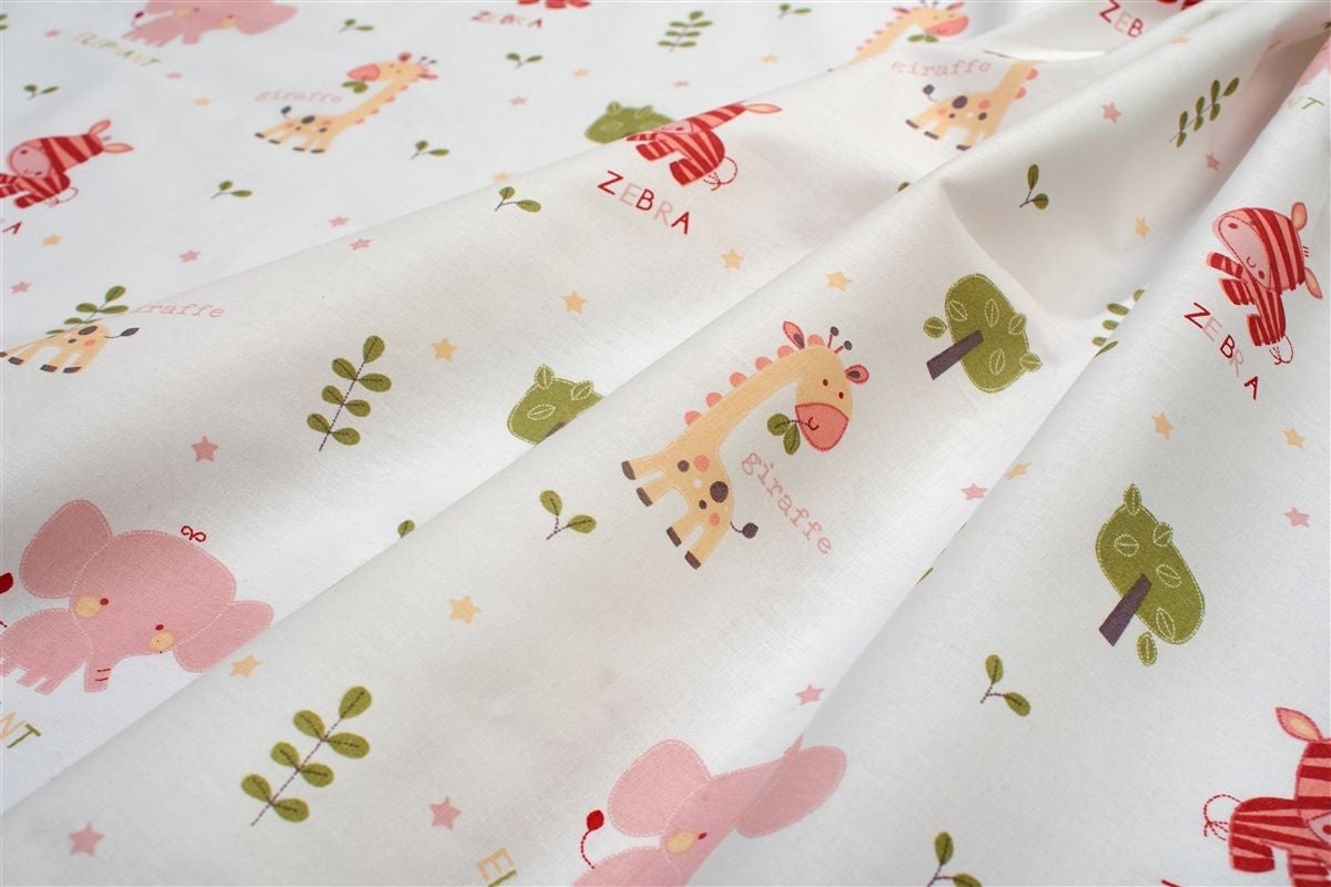 Σεντόνια Εμπριμέ Σετ 3 τεμ bebe Happy Safari 712 120X160 White-Pink 100% Cotton