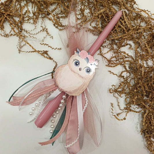 Χειροποίητη πασχαλινή λαμπάδα Κουκουβάγια