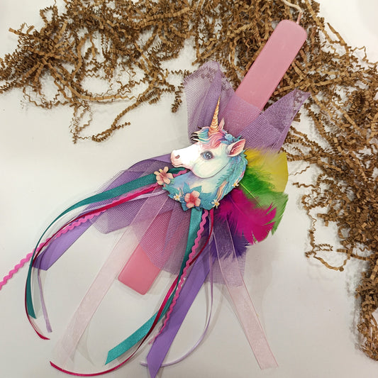 Χειροποίητη πασχαλινή λαμπάδα Μονόκερος 2