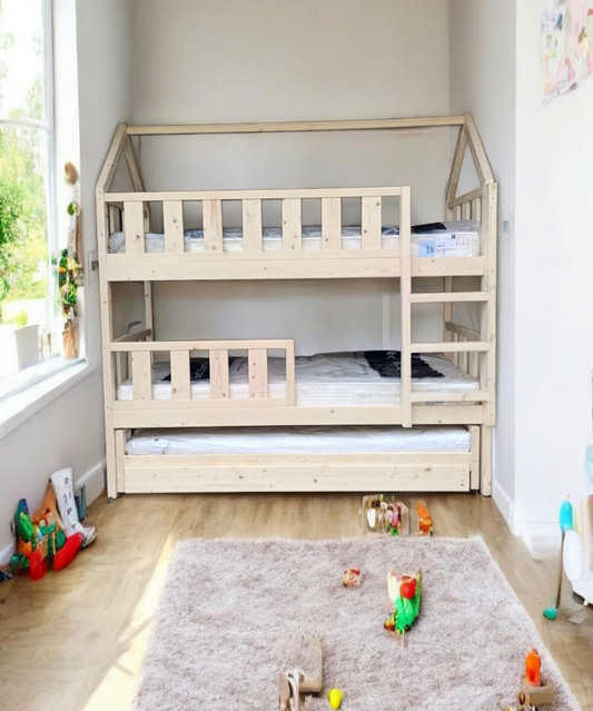 Κουκέτα Σπιτάκι LiliZou με 3 Κρεβάτια & Αποθηκευτικό Χώρο