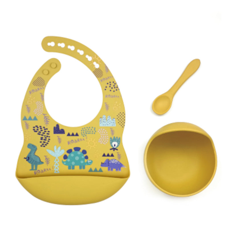 Σαλιάρα Σιλικόνης με Μπωλ και Κουτάλι Mustard Roarr Beboulino
